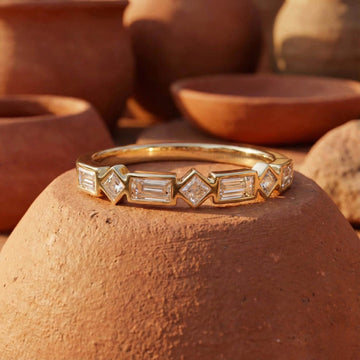 Alternating Round and Baguette Cut Wedding Band