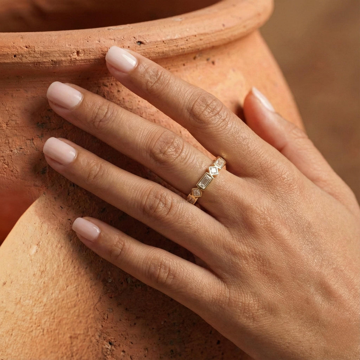 Alternating Round and Baguette Cut Wedding Band