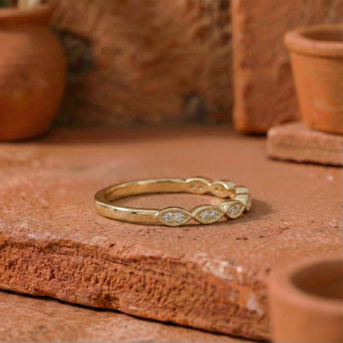 Art Deco Lab Grown Diamond Half Eternity Band Side setting