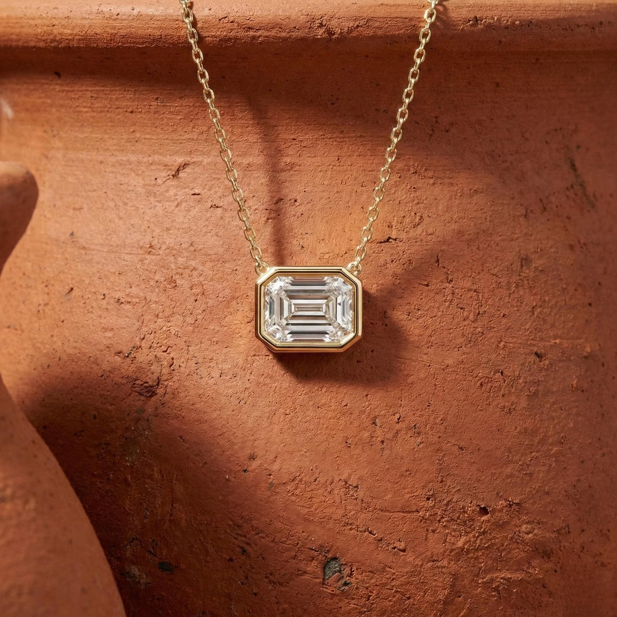 Bezel Set Emerald Cut Lab Grown Diamond Pendant Necklace