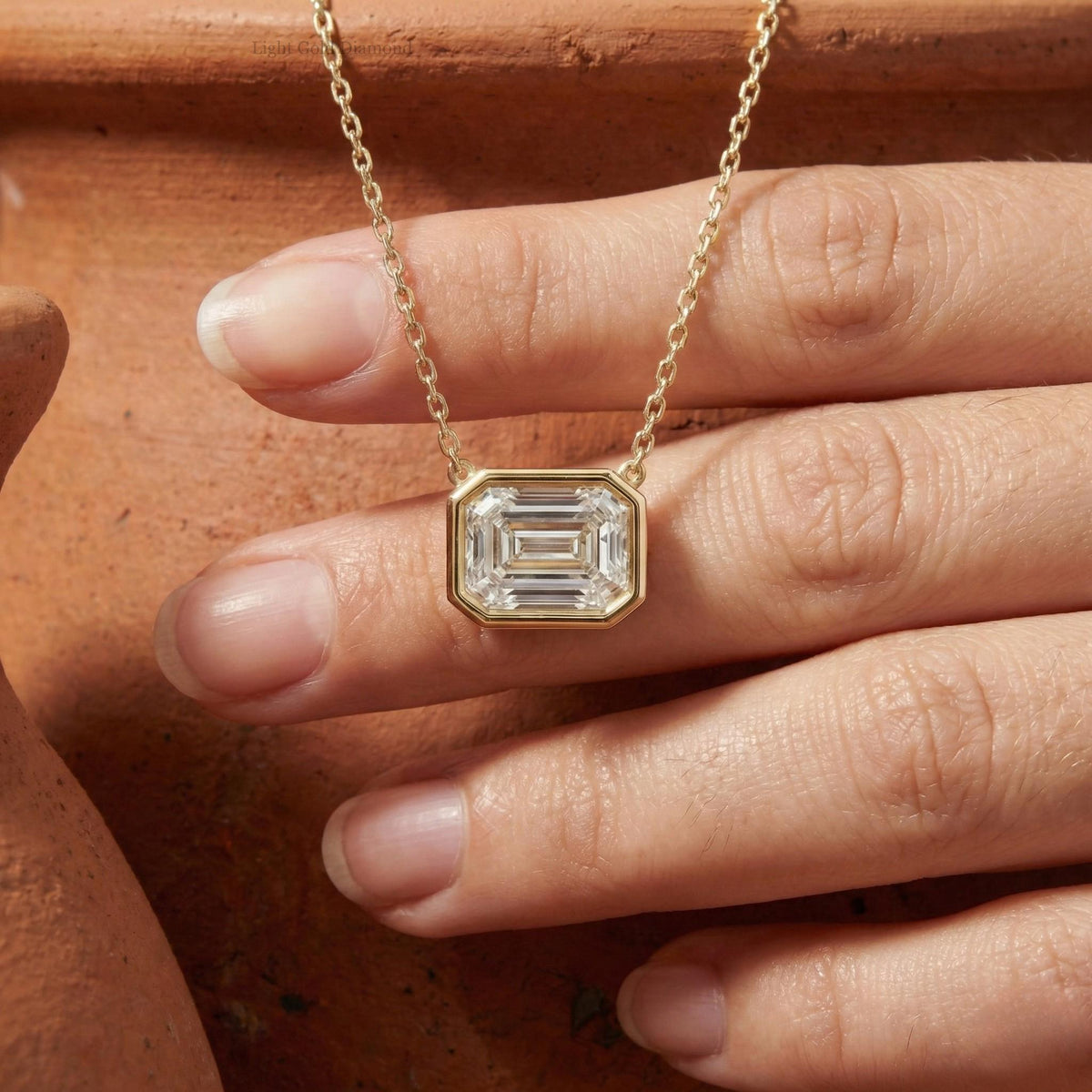 Bezel Set Emerald Cut Lab Grown Diamond Pendant Necklace