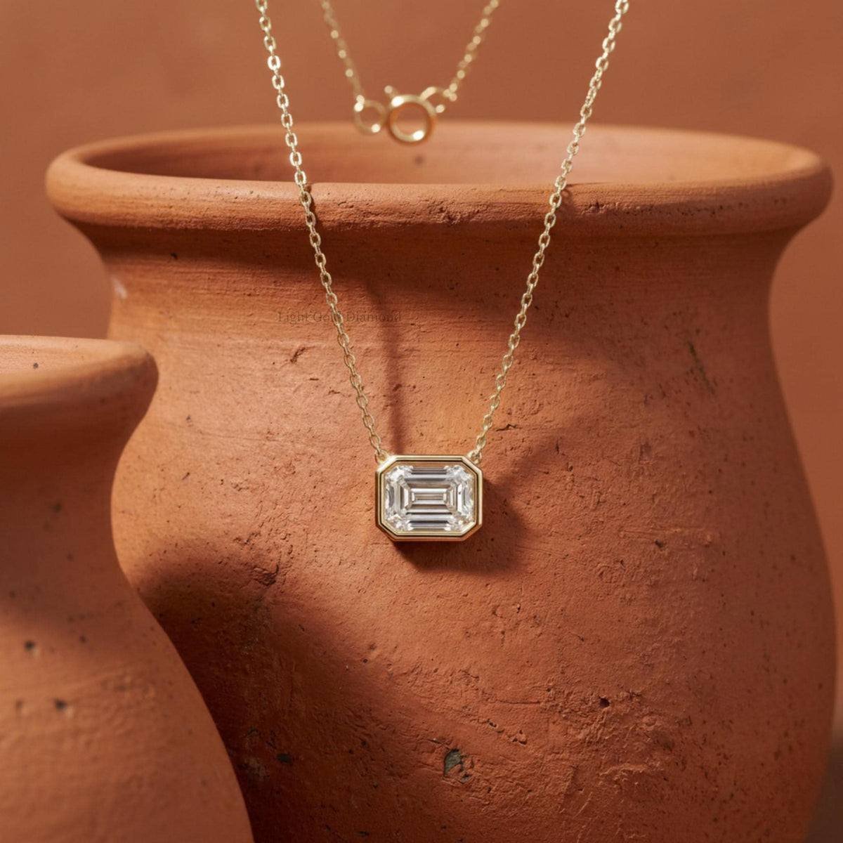 Bezel Set Emerald Cut Lab Grown Diamond Pendant Necklace