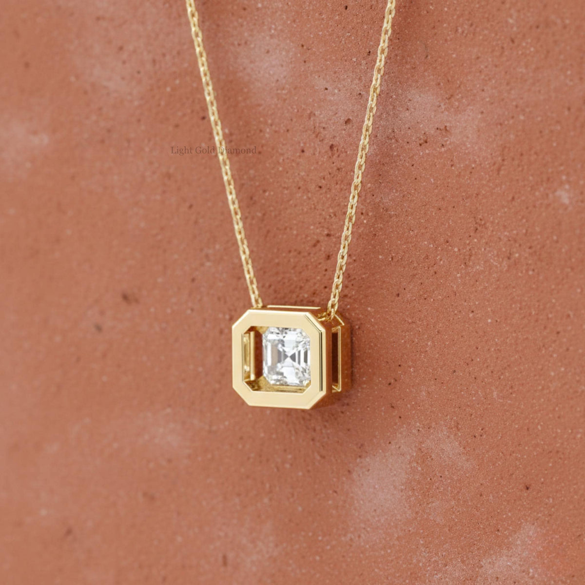 Bezel Set Emerald Cut Lab Grown Diamond Pendant Necklace