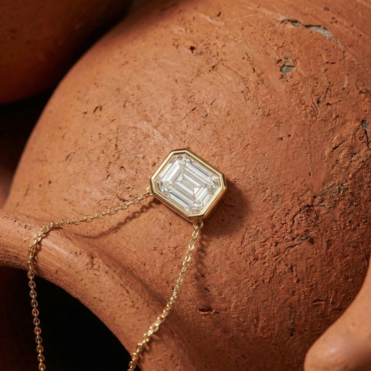 Bezel Set Emerald Cut Lab Grown Diamond Pendant Necklace