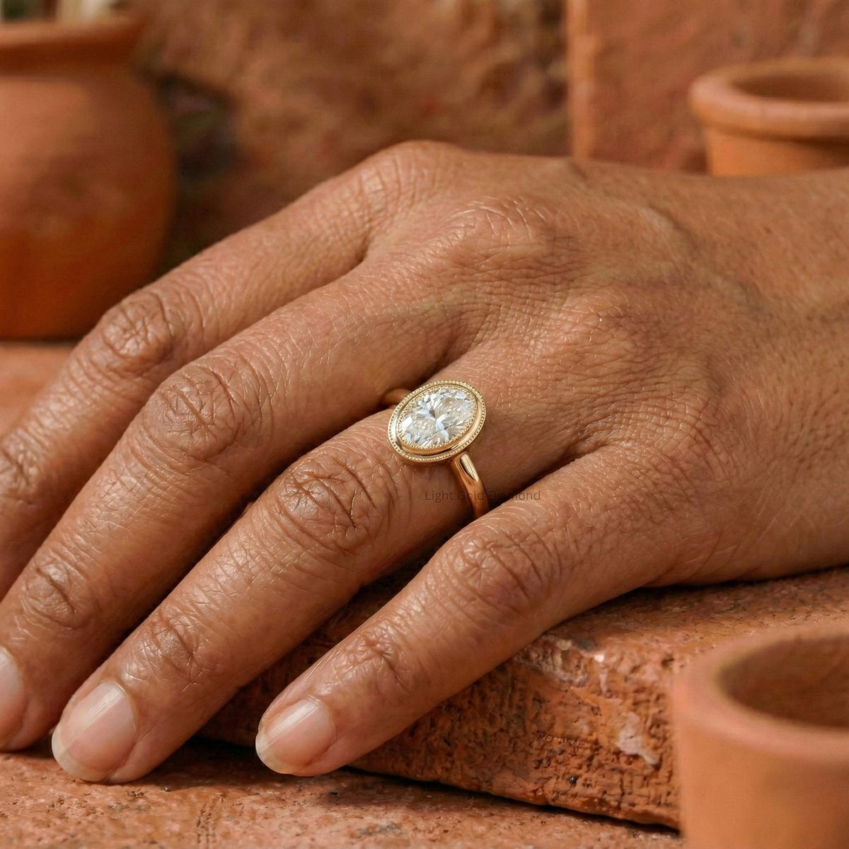 Bezel Set Oval Cut Lab Grown Diamond Ring