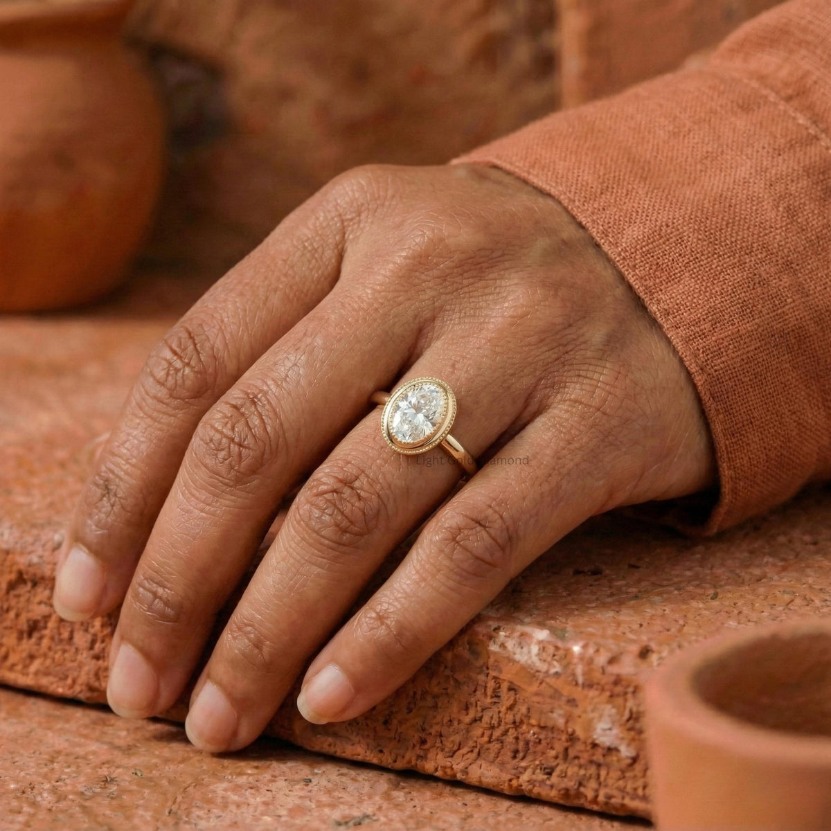 Bezel Set Oval Cut Lab Grown Diamond Ring