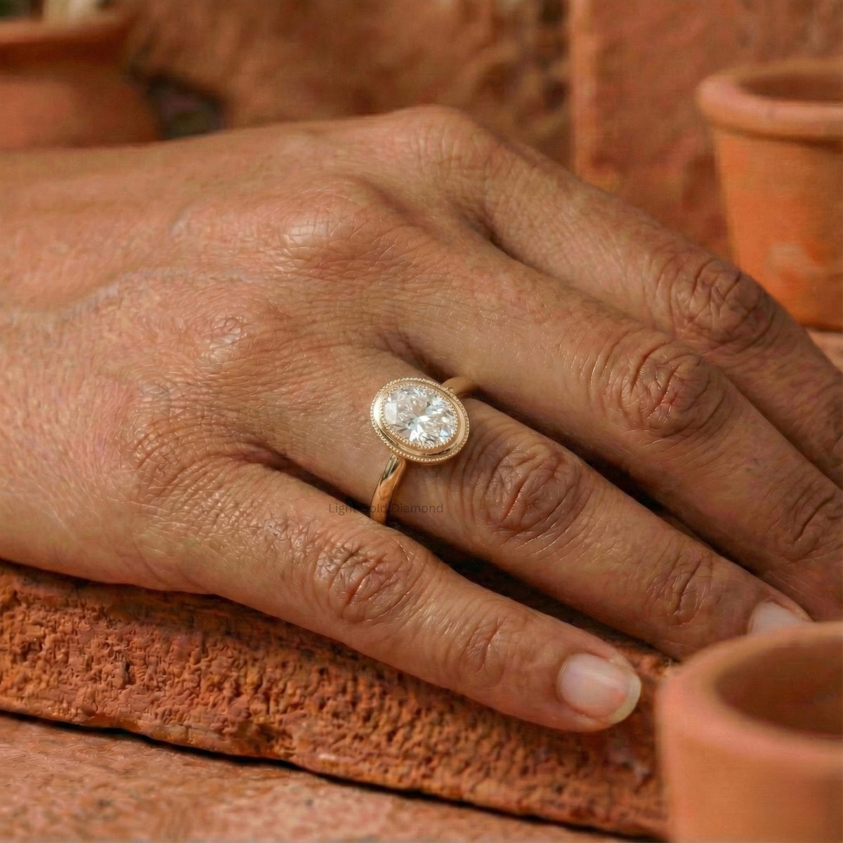 Bezel Set Oval Cut Lab Grown Diamond Ring