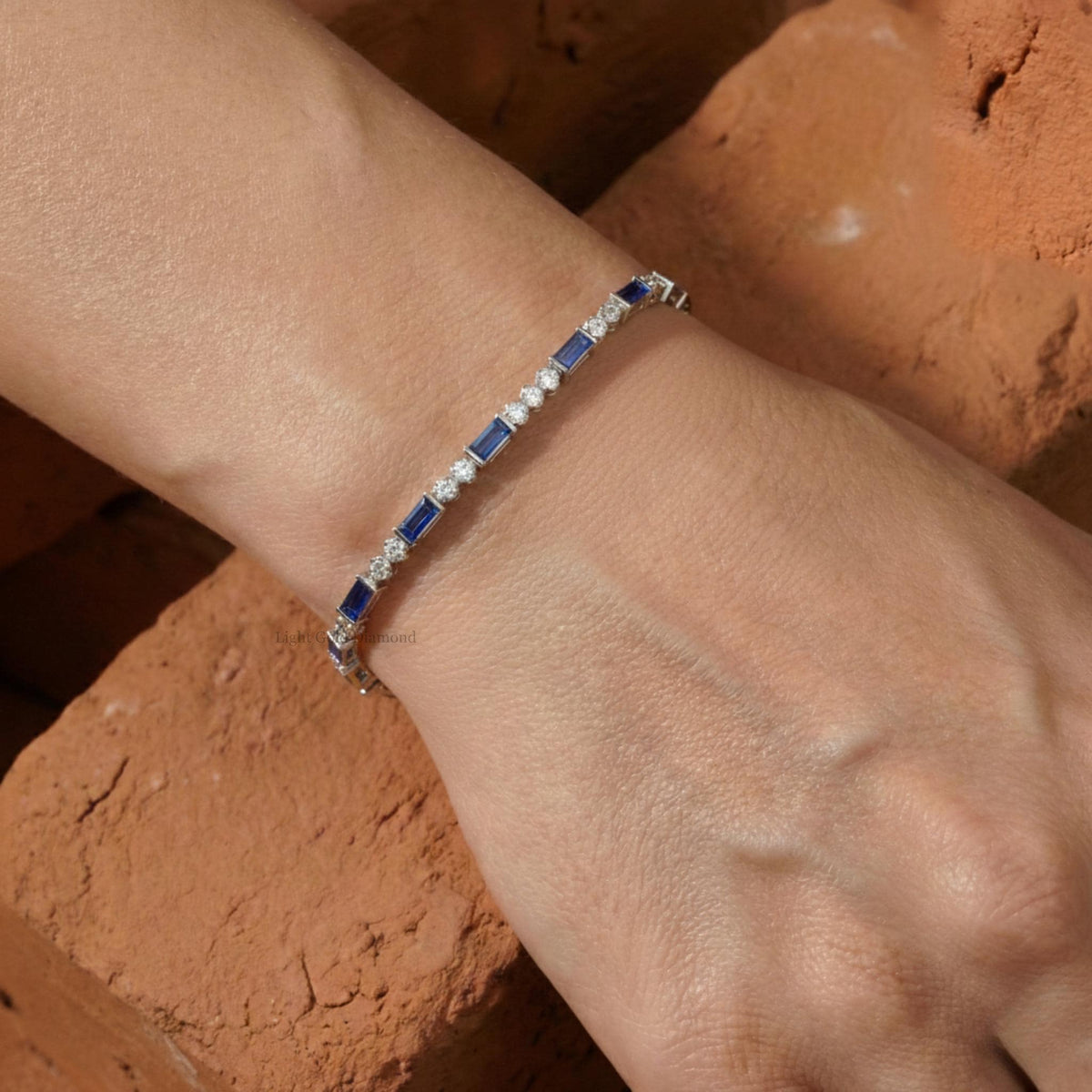 Blue Sapphire And Lab Diamond Tennis Bracelet