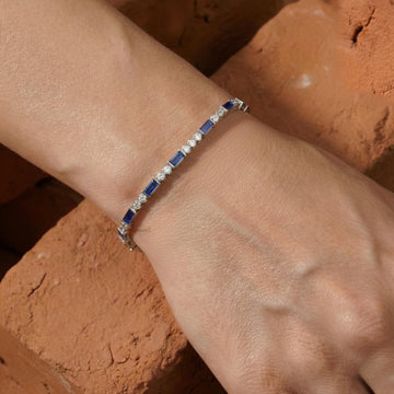 Blue Sapphire And Lab Diamond Tennis Bracelet
