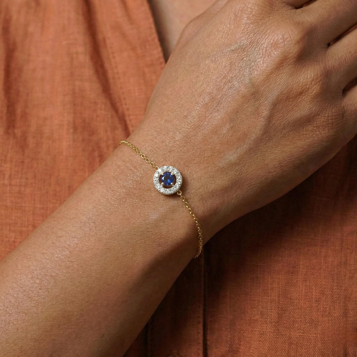 Blue Sapphire Halo Diamond Bracelet