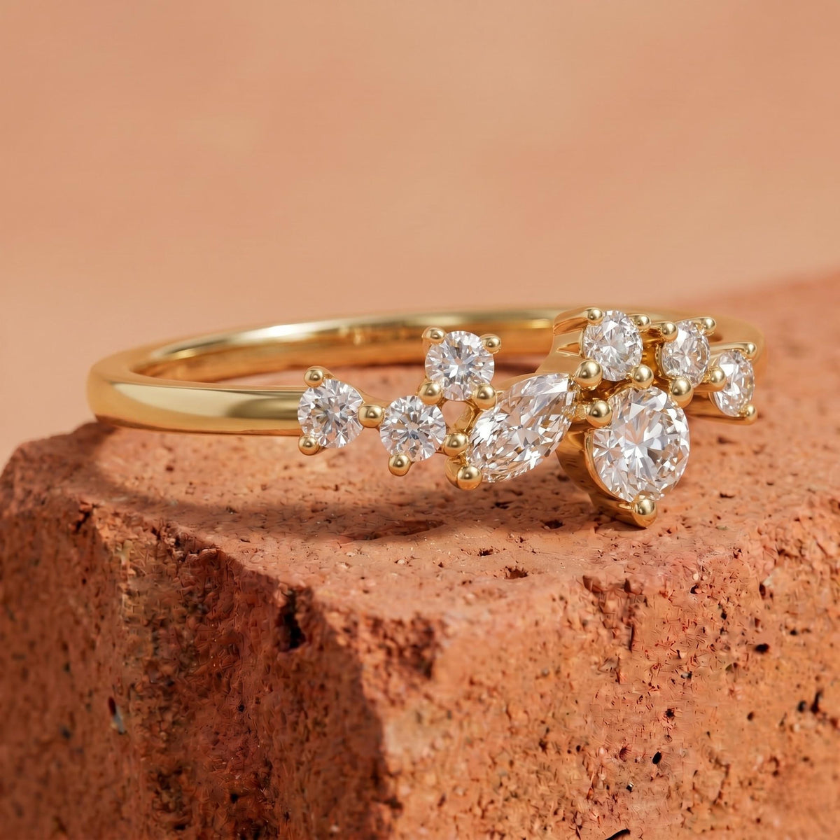 Cluster Lab Diamond Ring in Branch Style
