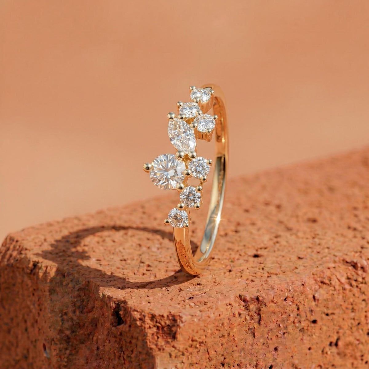 Cluster Lab Diamond Ring in Branch Style