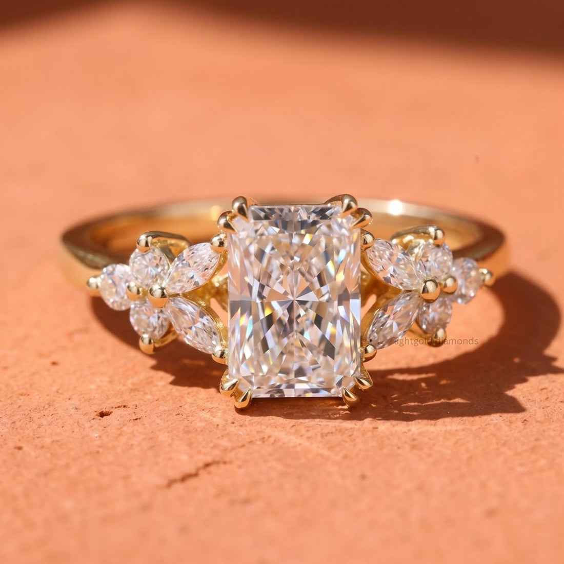 Cluster Set Radiant Cut Lab-Grown Diamond Engagement Ring