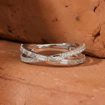 Crossover Round & Baguette Diamond Wedding Ring