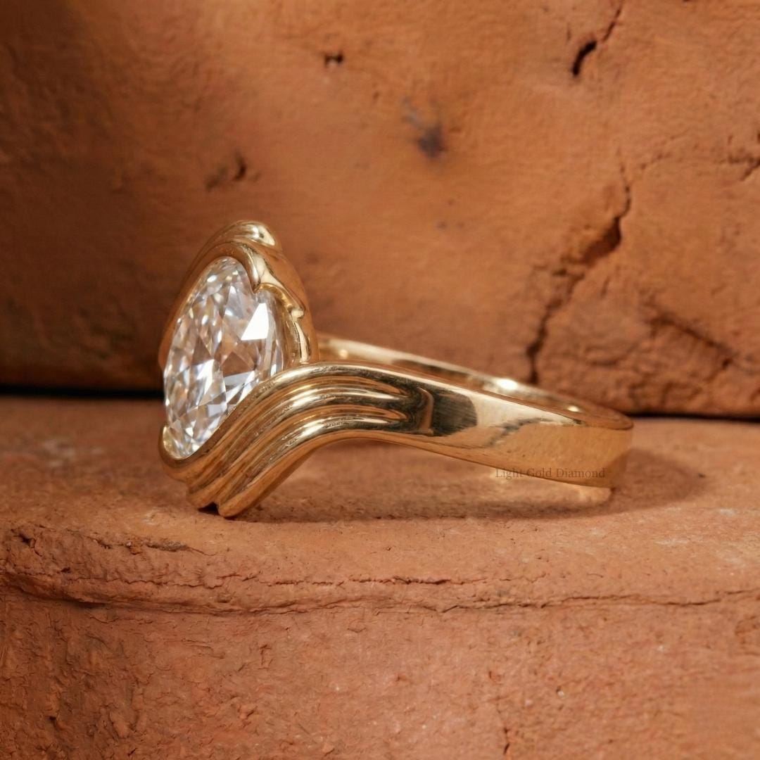 Cushion OMC Cut Engagement Ring in Bypass Shank