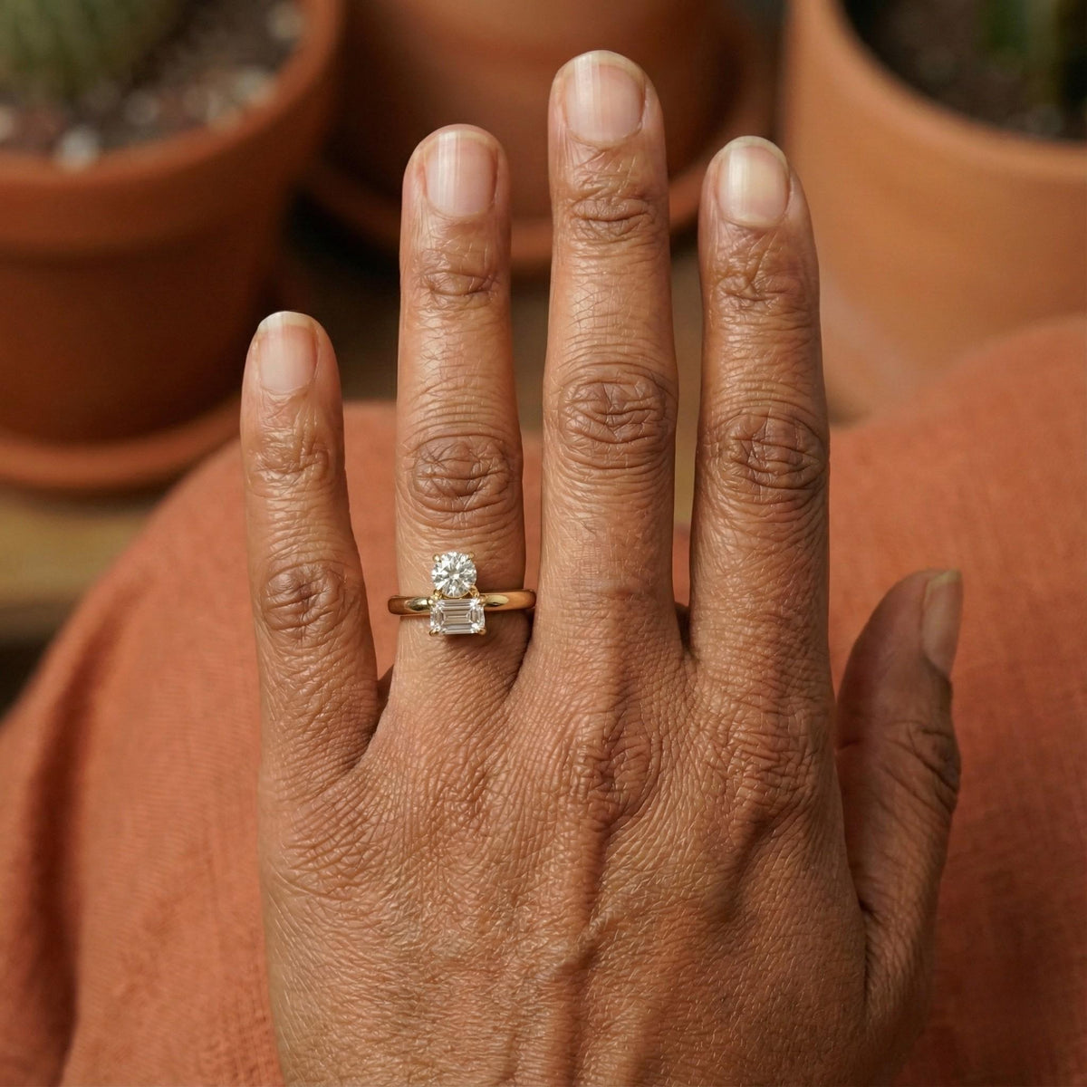 Dainty Baguette & Round Cut Lab Grown Diamond Ring