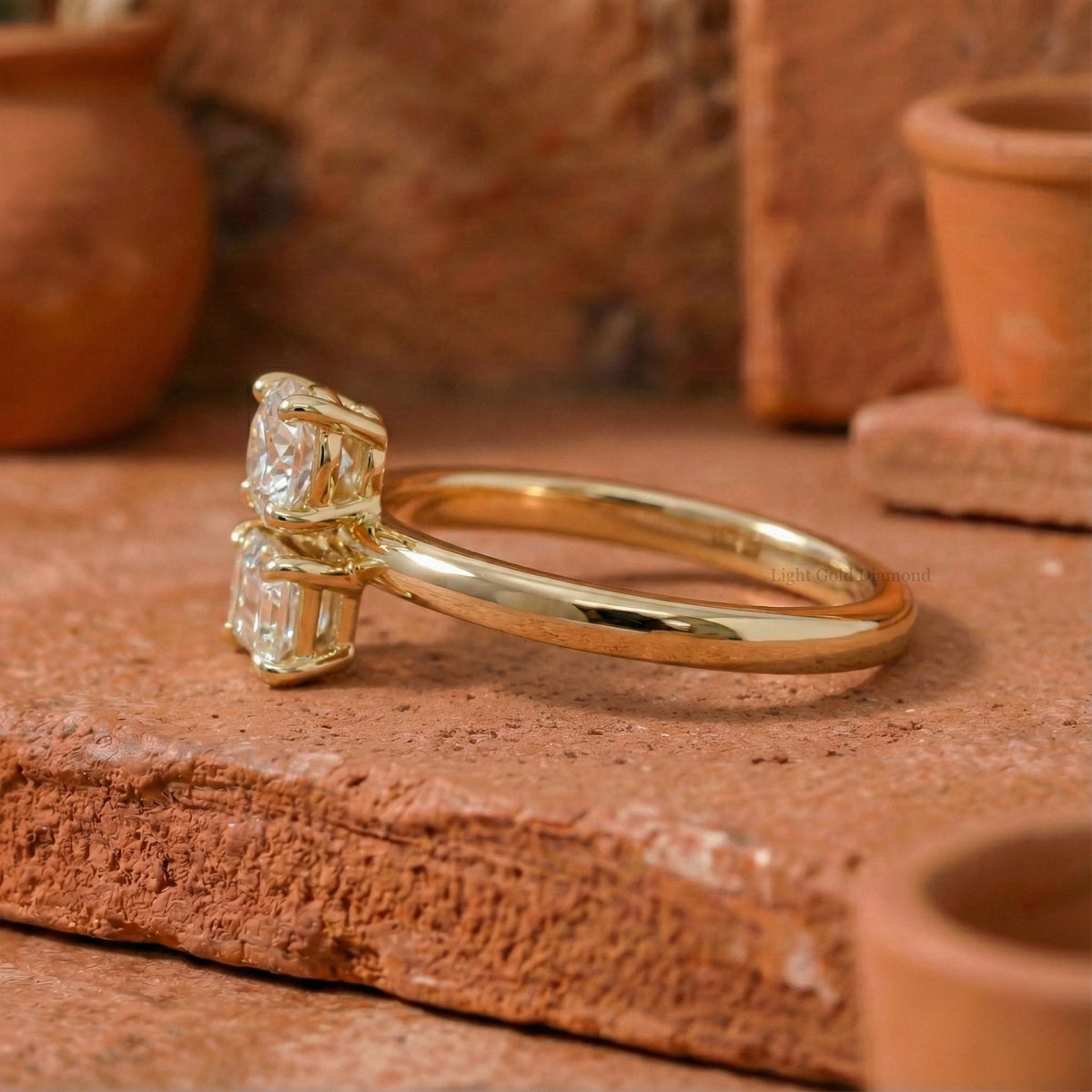 Dainty Baguette & Round Cut Lab Grown Diamond Ring