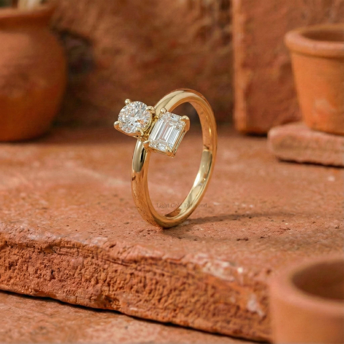 Dainty Baguette & Round Cut Lab Grown Diamond Ring