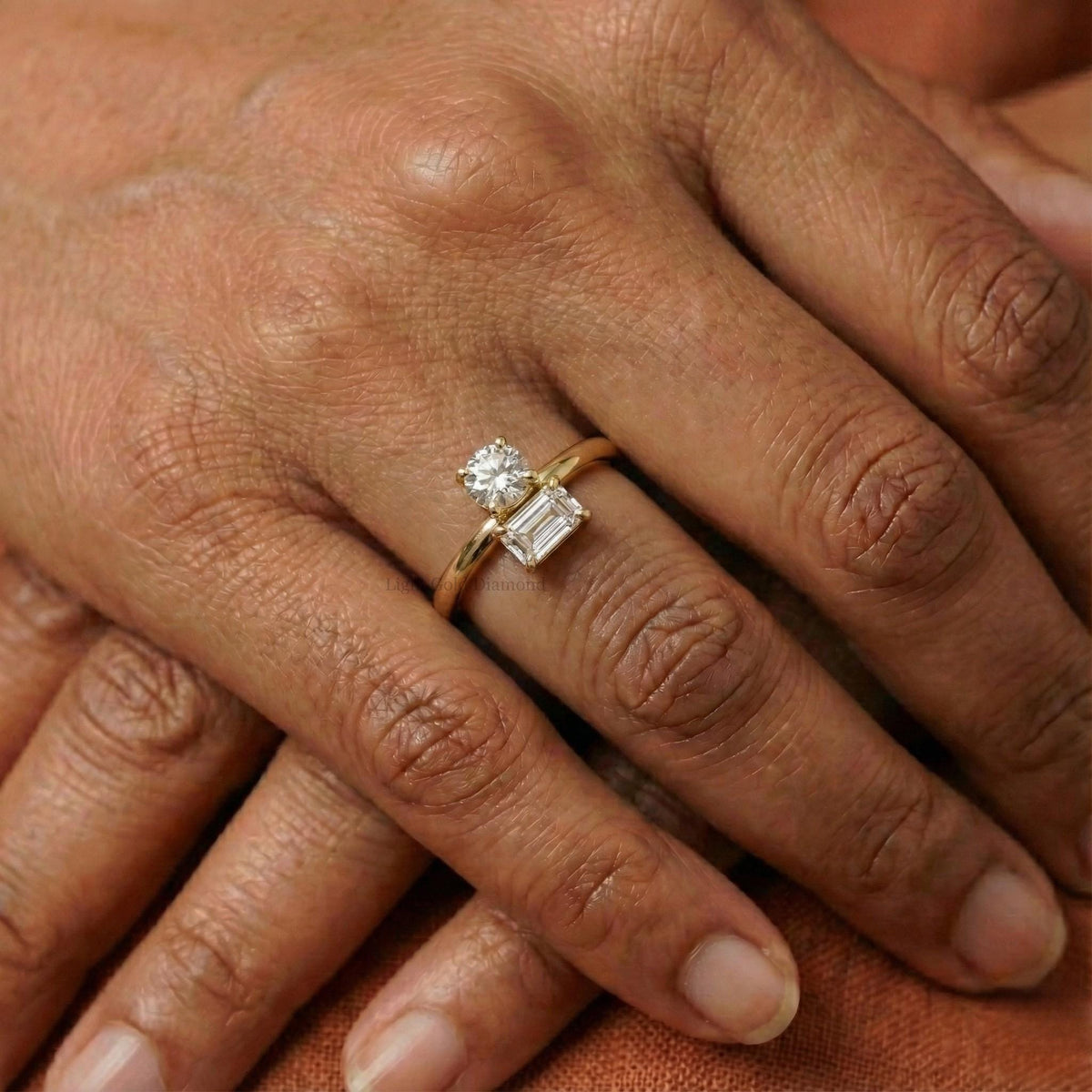 Dainty Baguette & Round Cut Lab Grown Diamond Ring