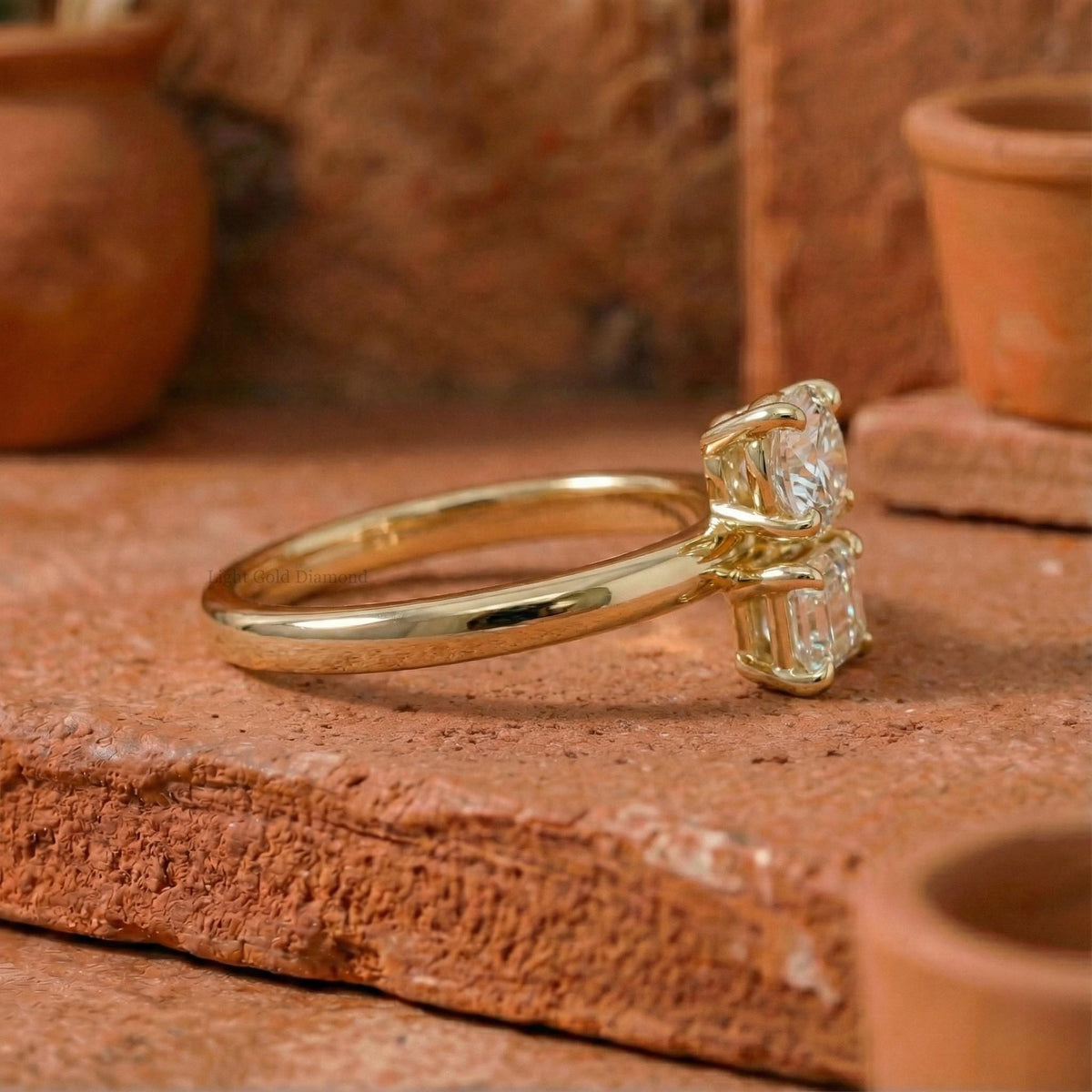 Dainty Baguette & Round Cut Lab Grown Diamond Ring