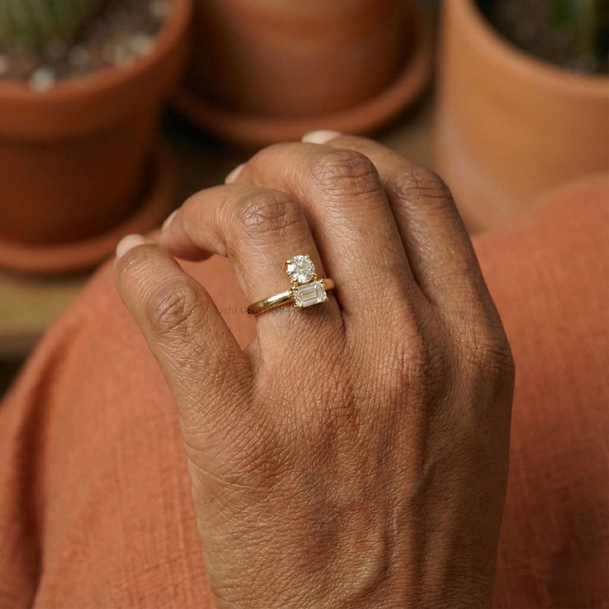 Dainty Baguette & Round Cut Lab Grown Diamond Ring