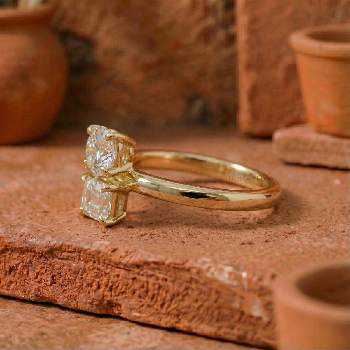 Dainty Baguette & Round Cut Lab Grown Diamond Ring