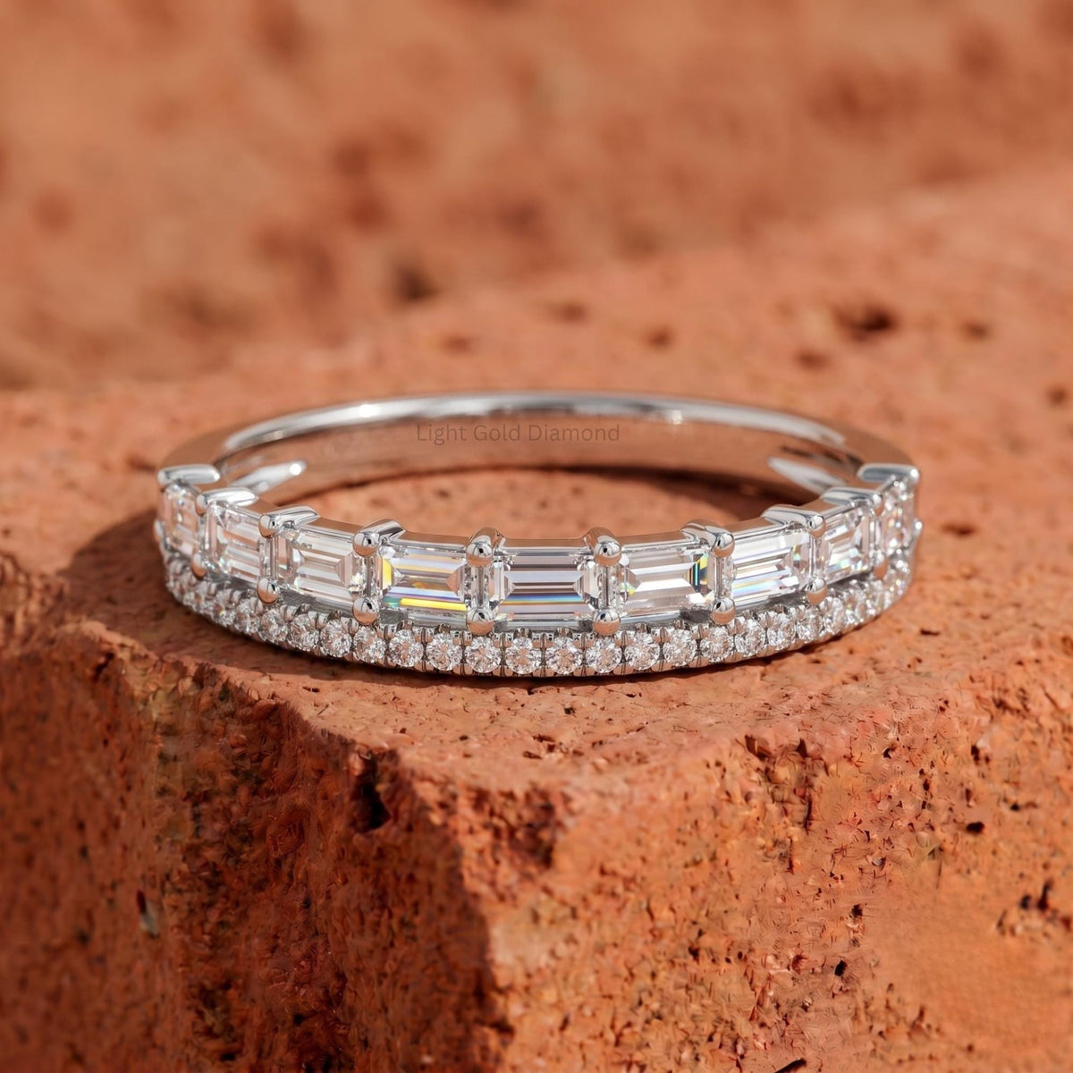 Double Row Baguette & Round Lab Grown Diamond Band
