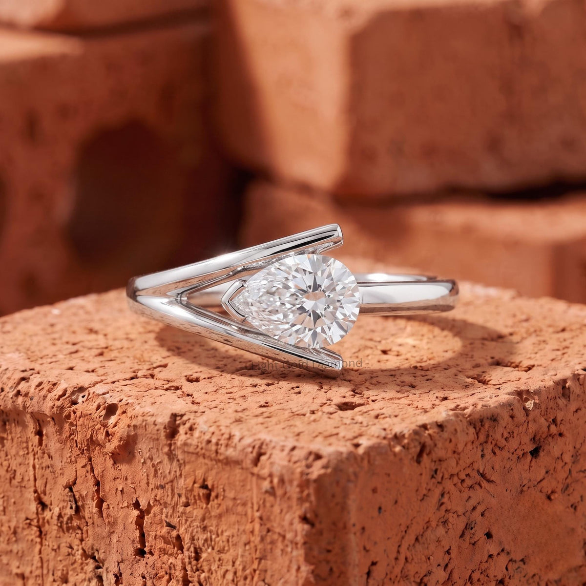 East West Pear Cut Lab Grown Diamond Ring