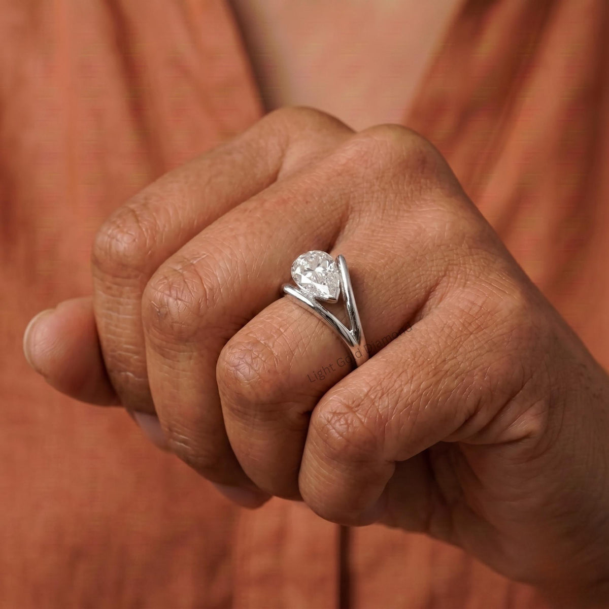 East West Pear Cut Lab Grown Diamond Ring
