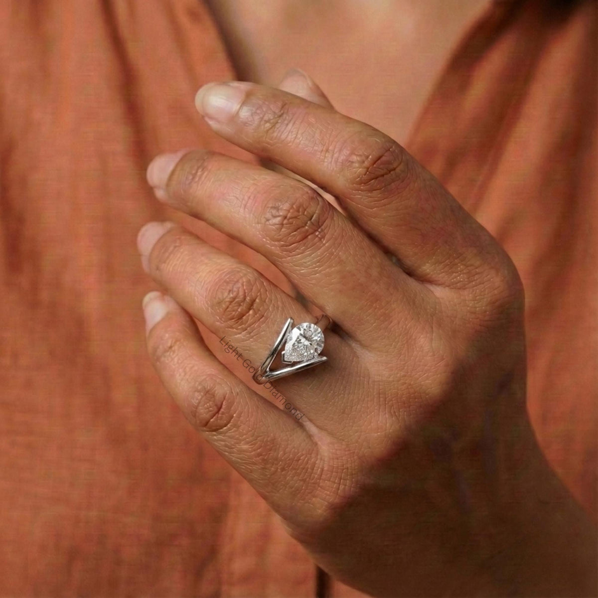 East West Pear Cut Lab Grown Diamond Ring