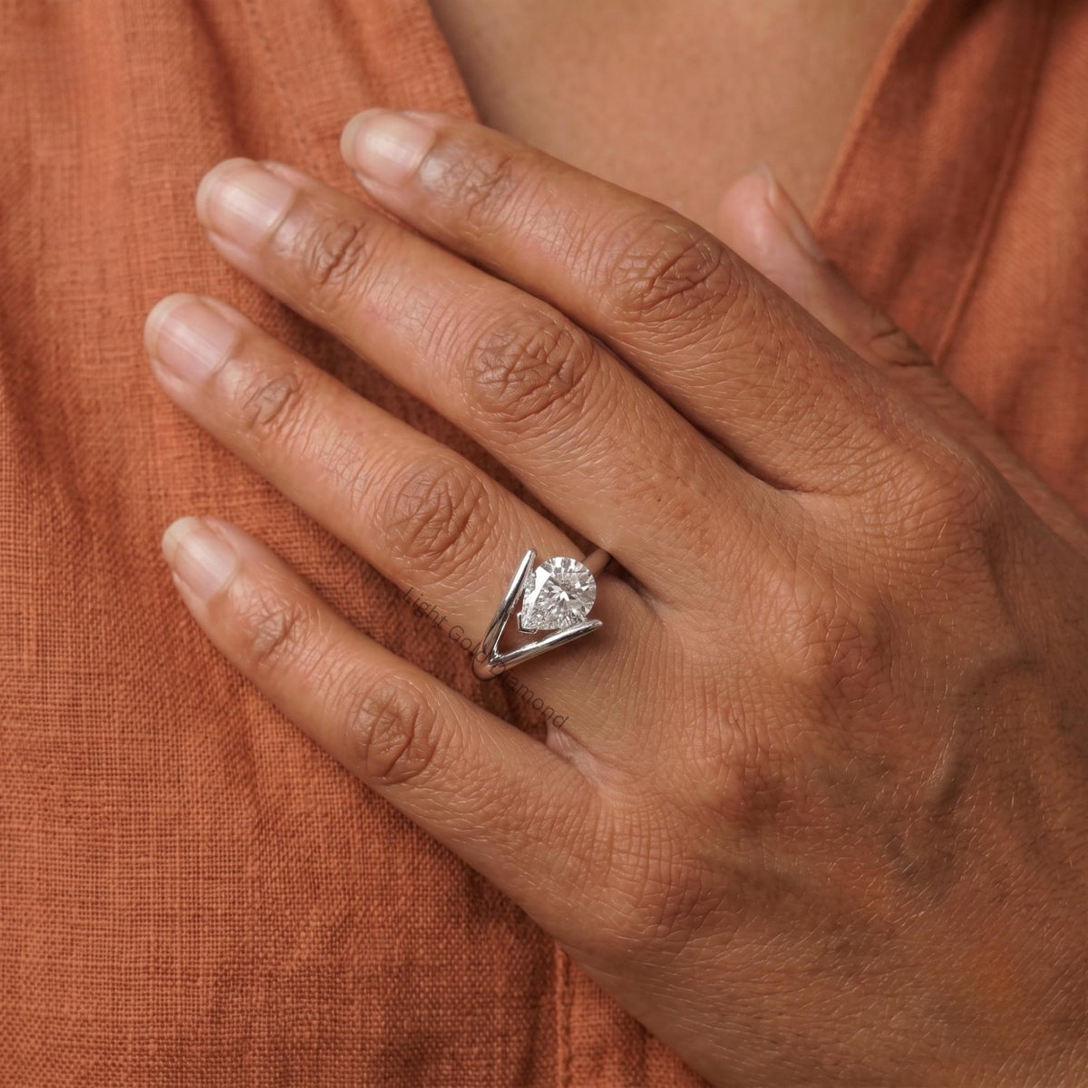East West Pear Cut Lab Grown Diamond Ring