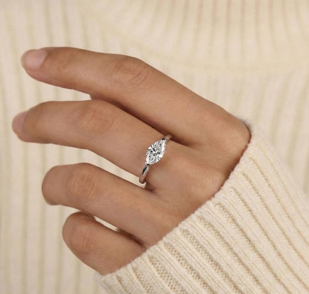 East West Set Marquise Lab Diamond Ring