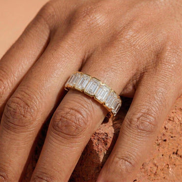 Emerald Cut Lab Diamond Full Eternity Band Half Bezel