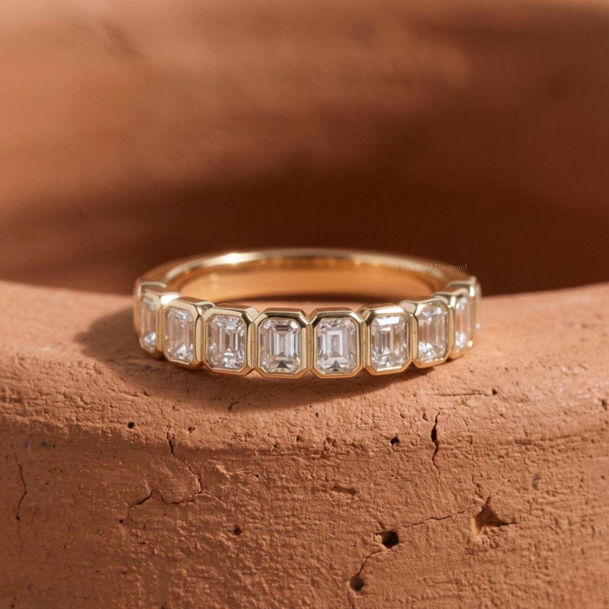 Emerald Cut Lab Grown Diamond Bezel Set Half Eternity Band