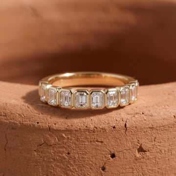 Emerald Cut Lab Grown Diamond Bezel Set Half Eternity Band
