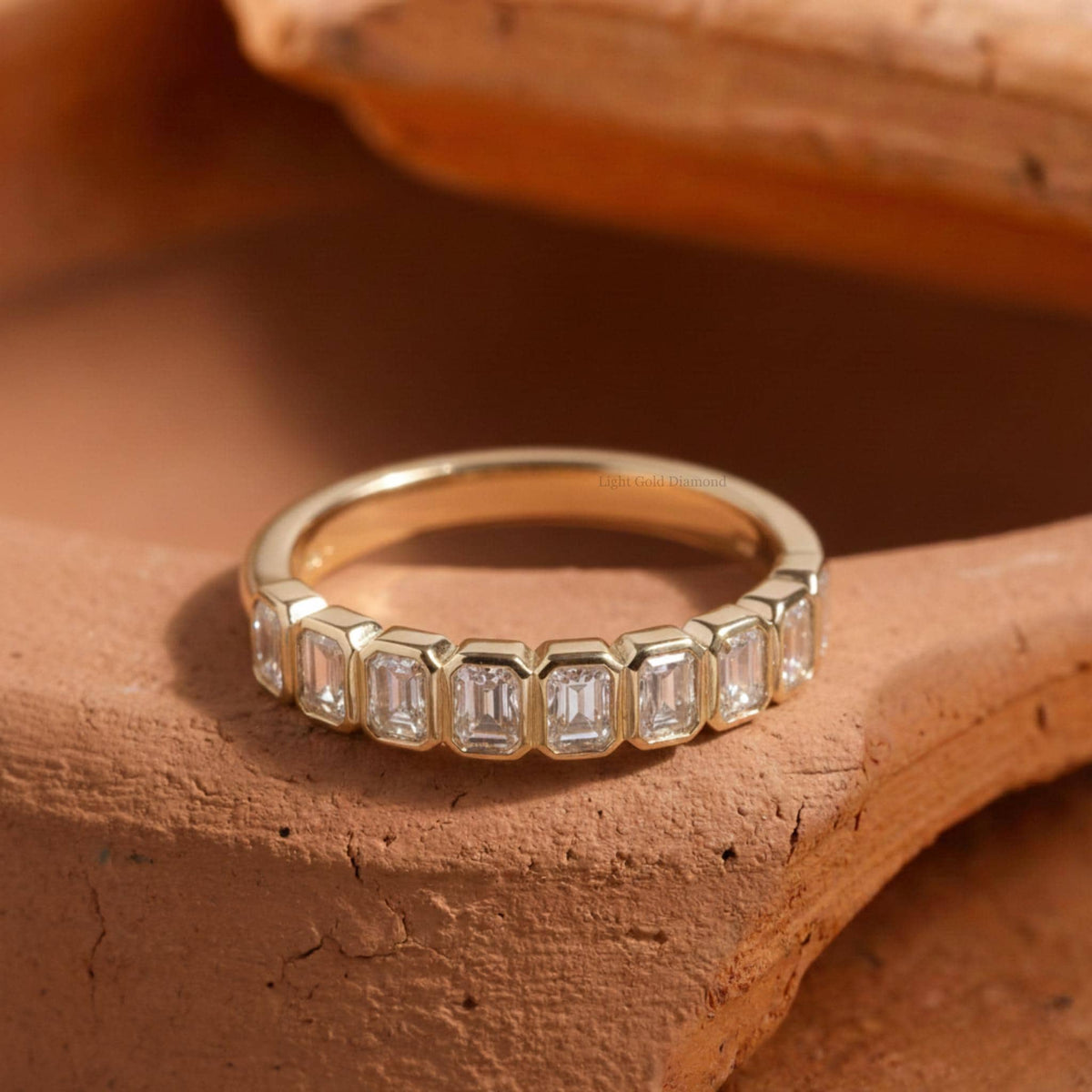 Emerald Cut Lab Grown Diamond Bezel Set Half Eternity Band