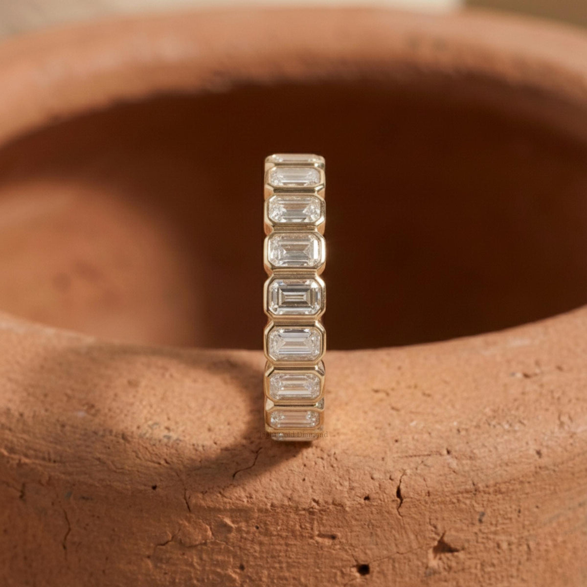 Emerald Cut Lab Grown Diamond Bezel Set Half Eternity Band