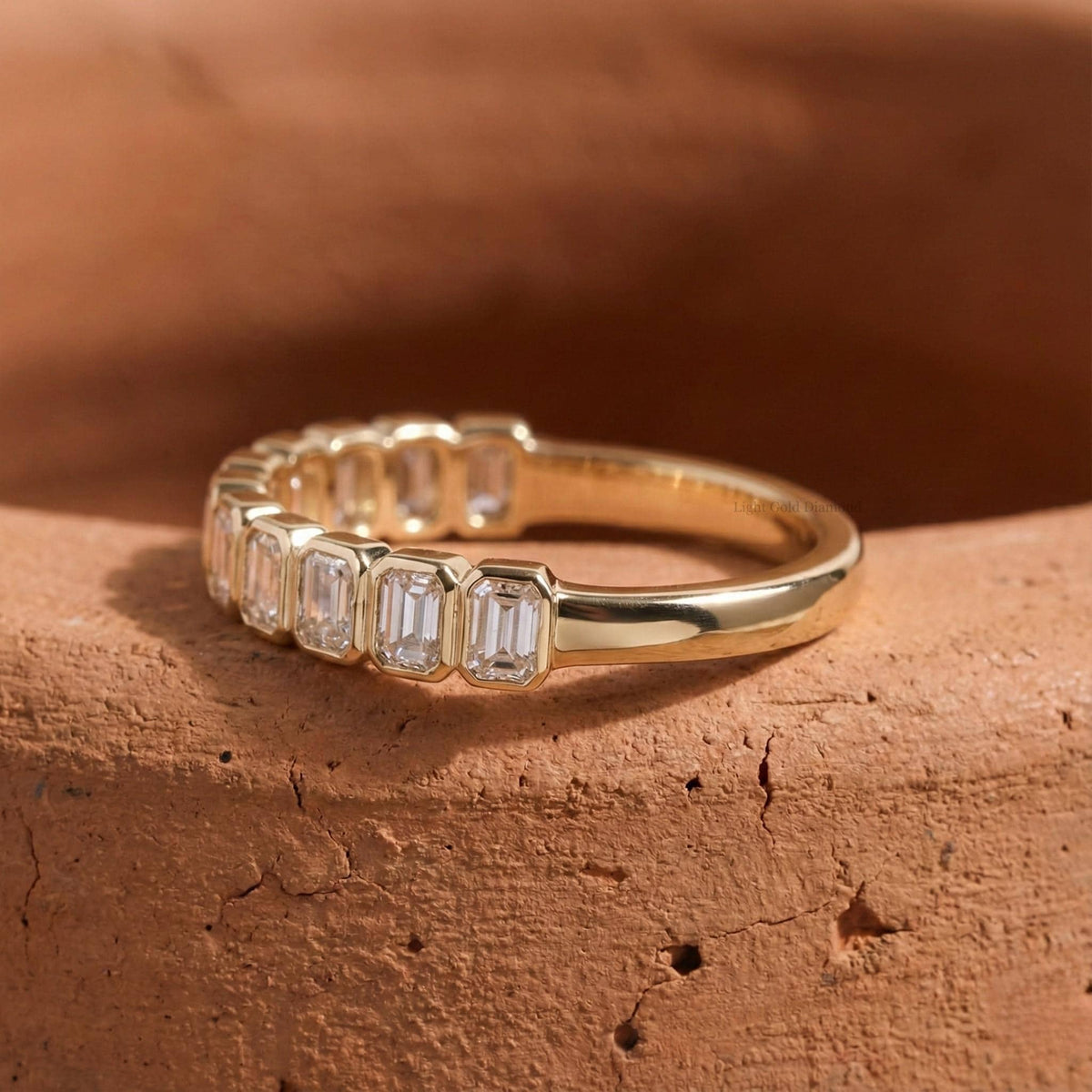 Emerald Cut Lab Grown Diamond Bezel Set Half Eternity Band