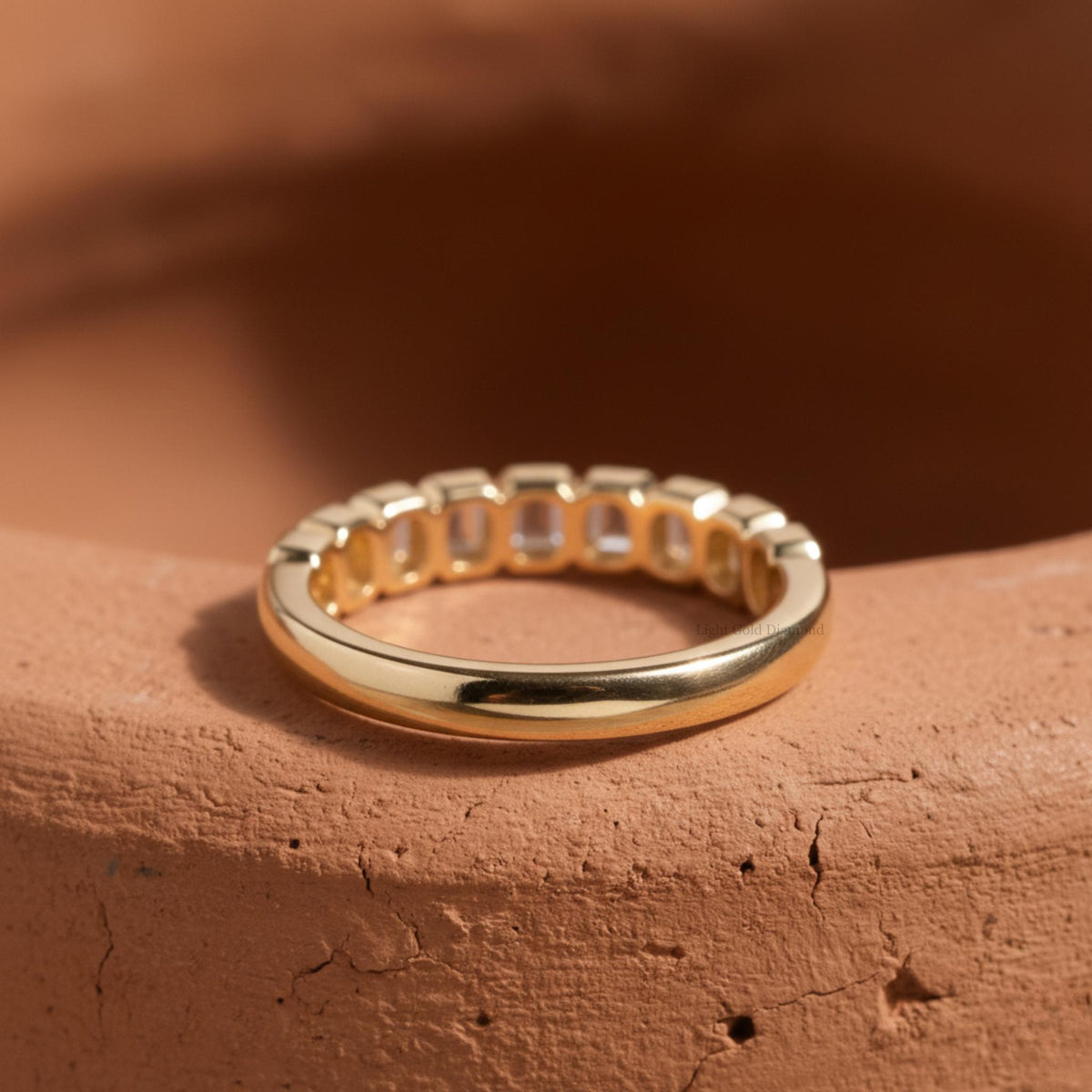 Emerald Cut Lab Grown Diamond Bezel Set Half Eternity Band