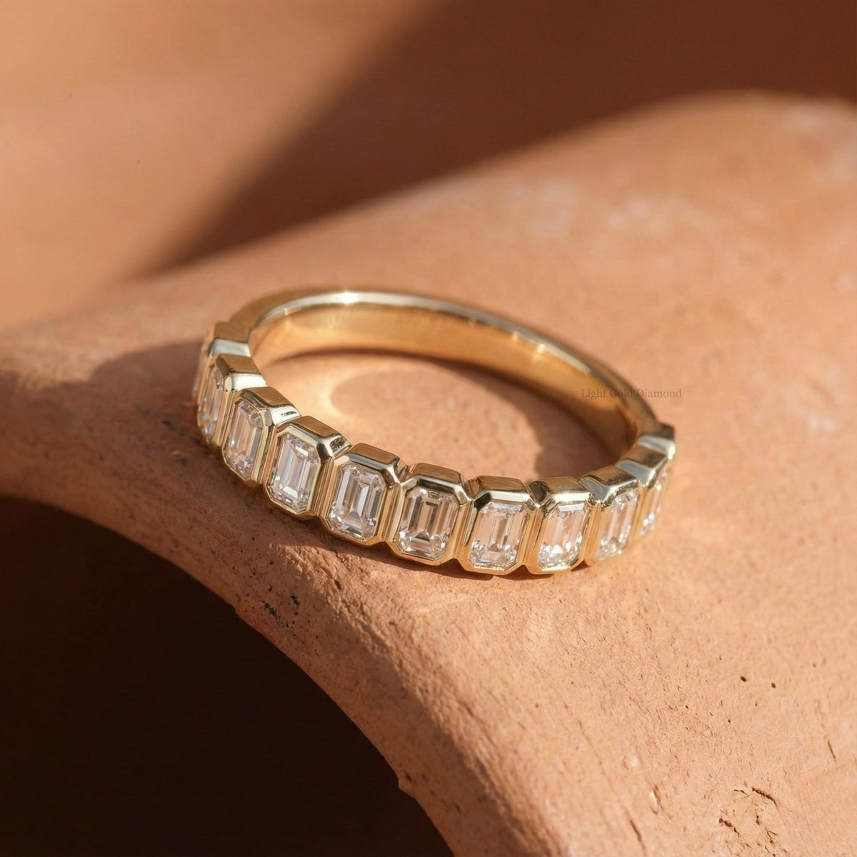 Emerald Cut Lab Grown Diamond Bezel Set Half Eternity Band