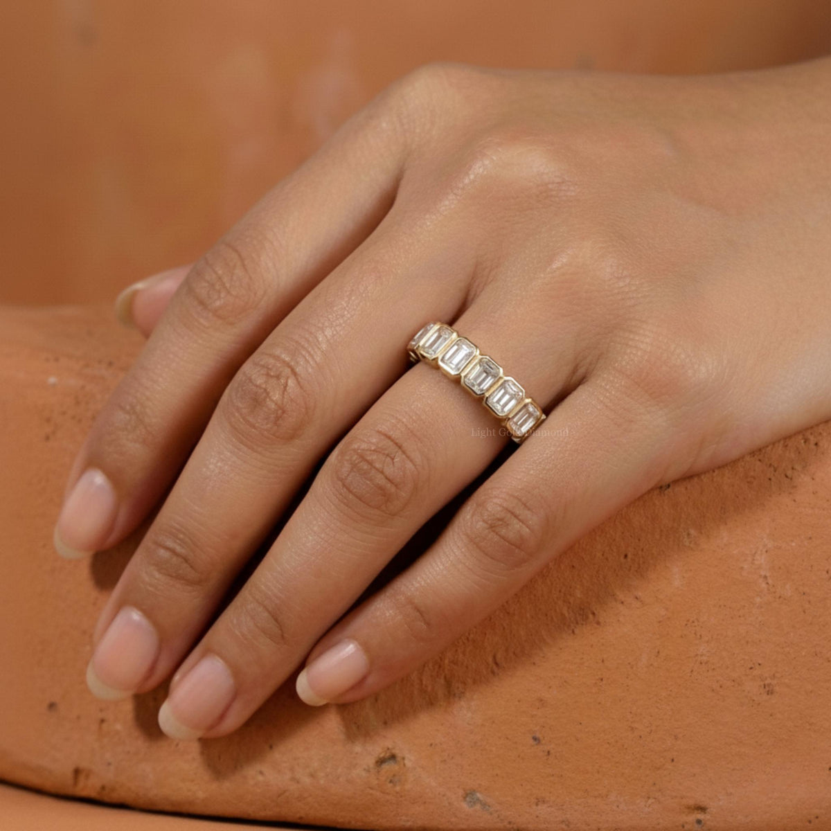 Emerald Cut Lab Grown Diamond Bezel Set Half Eternity Band