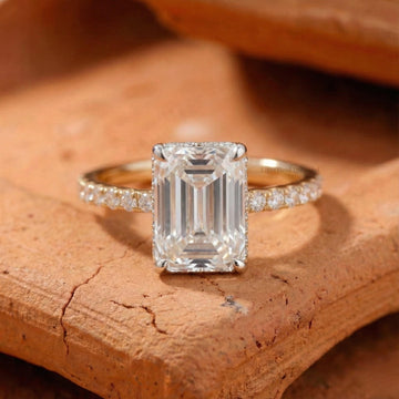 Emerald Cut Lab Grown Diamond Hidden Halo Ring