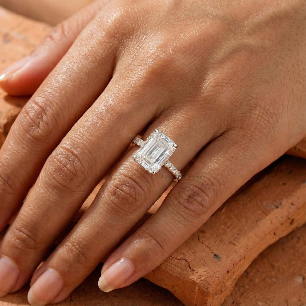 Emerald Cut Lab Grown Diamond Hidden Halo Ring