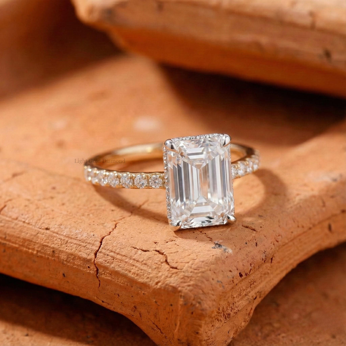 Emerald Cut Lab Grown Diamond Hidden Halo Ring