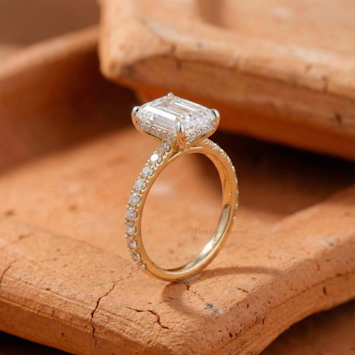 Emerald Cut Lab Grown Diamond Hidden Halo Ring