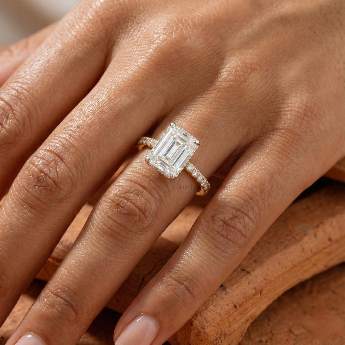 Emerald Cut Lab Grown Diamond Hidden Halo Ring