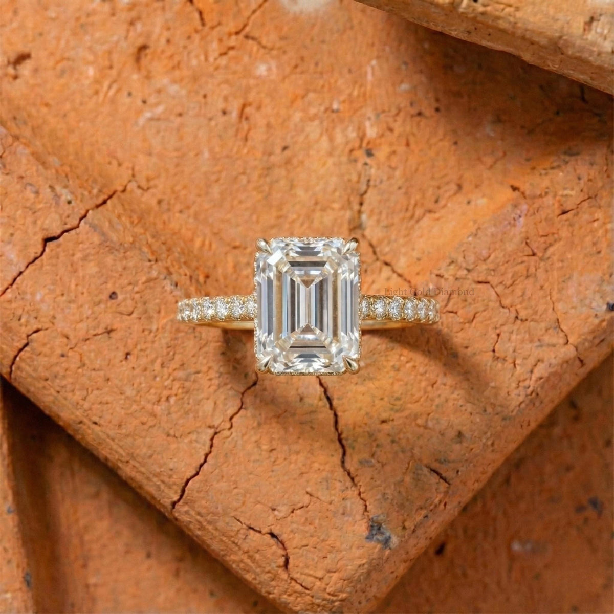 Emerald Cut Lab Grown Diamond Hidden Halo Ring