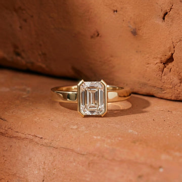 Emerald Cut Lab Grown Diamond Ring Solitaire Bezel set