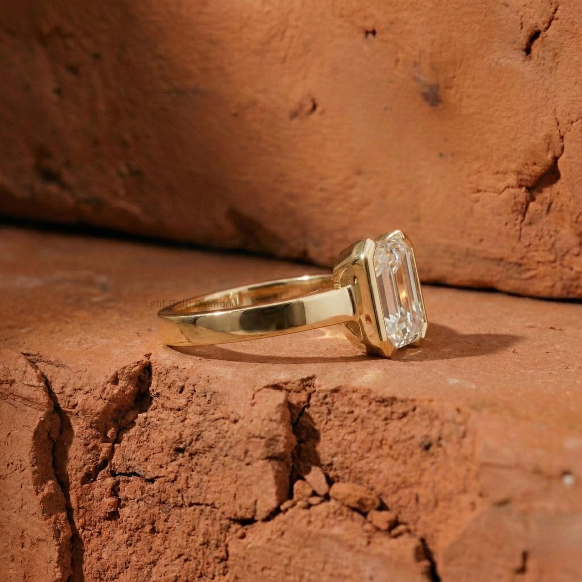 Emerald Cut Lab Grown Diamond Ring Solitaire Bezel set