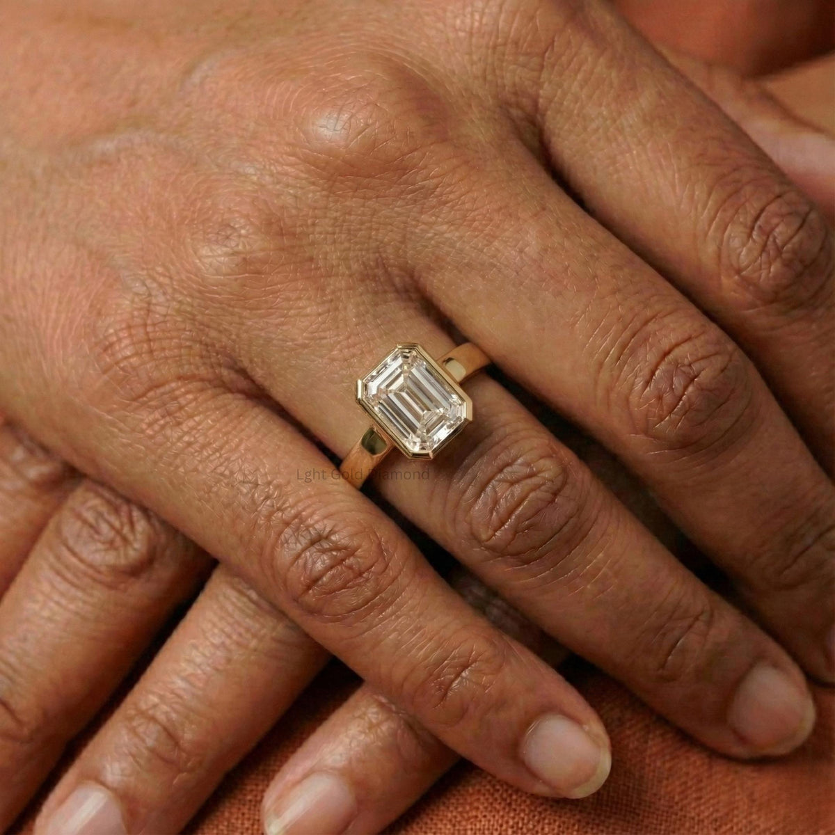 Emerald Cut Lab Grown Diamond Ring Solitaire Bezel set